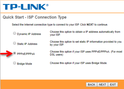 گزینه PPPOE/PPPOA در مودم تی پی لینک TP-LINK